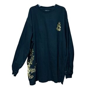 Vintage Eight 732‎ Black Long Sleeve Cotton T Shirt Men's 2XL Gold Graphic Y2K